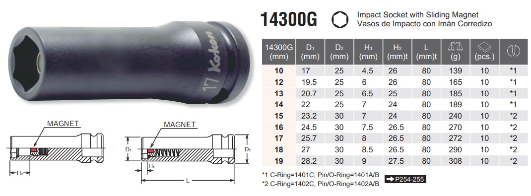 Tuýp dài 1/2 inch từ tính, Koken 14300G, tuýp Koken 1/2 inch 14300G