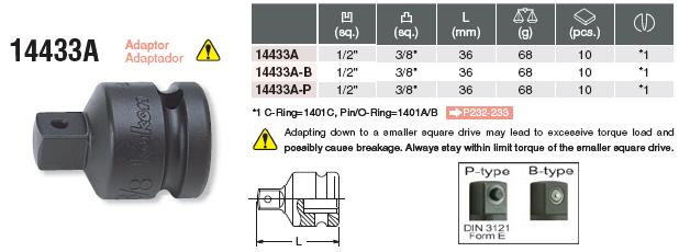 Đầu chuyển 1/2 inch, đầu chuyển 1/2 inch sang 3/8 inch, Koken 14433A,