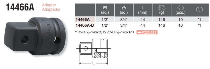 Đầu chuyển 1/2 inch, đầu chuyển 1/2 inch sang 3/4 inch, 14466A, Koken 14466A