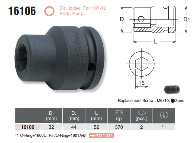 Khẩu cắm bits, đấu tuýp giữ bits, Koken 16106, đầu tuýp Koken 16106