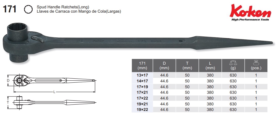 Cờ lê đuôi chuôt Koken, Koken 171, 171-14x17, Koken 171-17x19