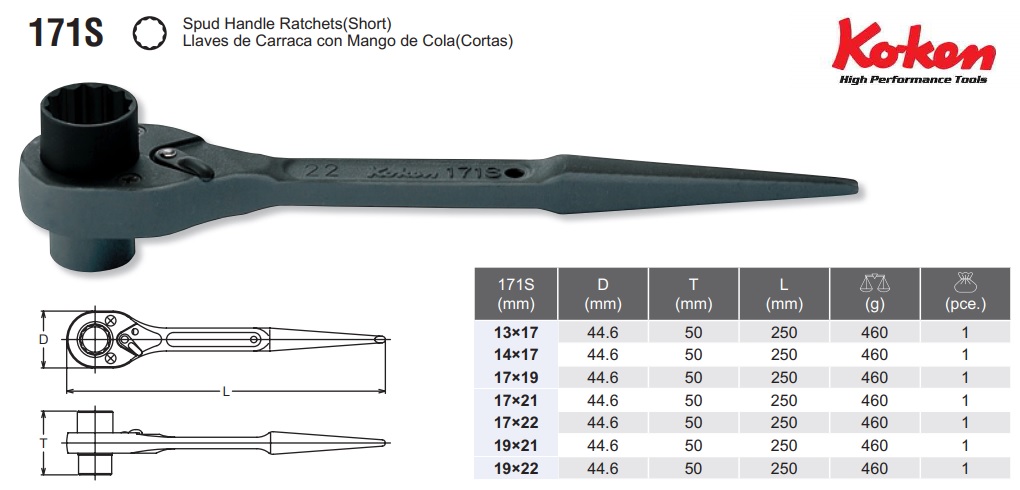 Cờ lê đuôi chuột Koken, Koken 171S, 171S-14x17, 171S-17x19