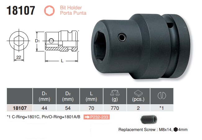 Đầu cắm bits cỡ 22mm, Koken 18107, đầu khẩu Koken Nhật