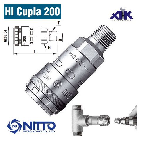 Đầu nối nhanh Nitto 200-20SM, 200-20SM 1/4 inch, đầu cái ren ngoài 1/4 inch