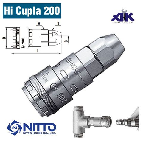 Đầu nối nhanh dùng nối dây khí, Nitto 200-65SN, 200-80SN, dây khí 8x12mm