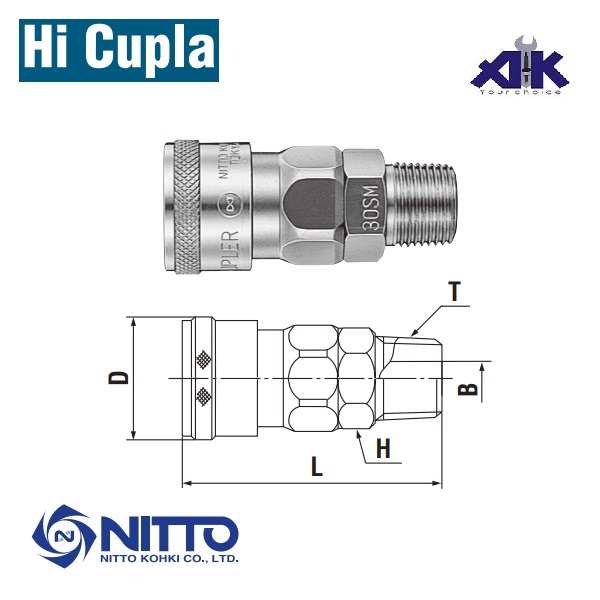 Đầu cái ren ngoài, đầu nối khí nén, 20SM Nitto, 20SM, hàng Nhật,