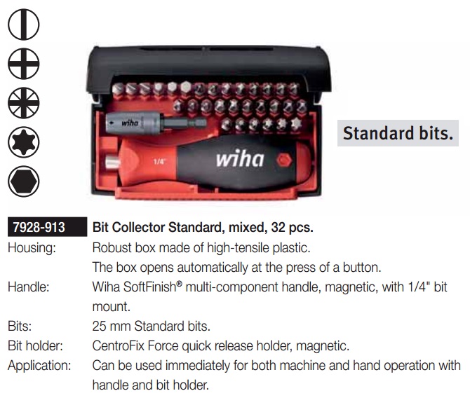 Bộ đầu bits Wiha, Wiha 34686, bộ tô vít với 32 mũi, bộ tô vít nhiều đầu,