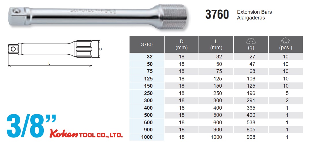Thanh nối dài 3/8 inch, Koken 3760, 3760-150, Koken 3760-300
