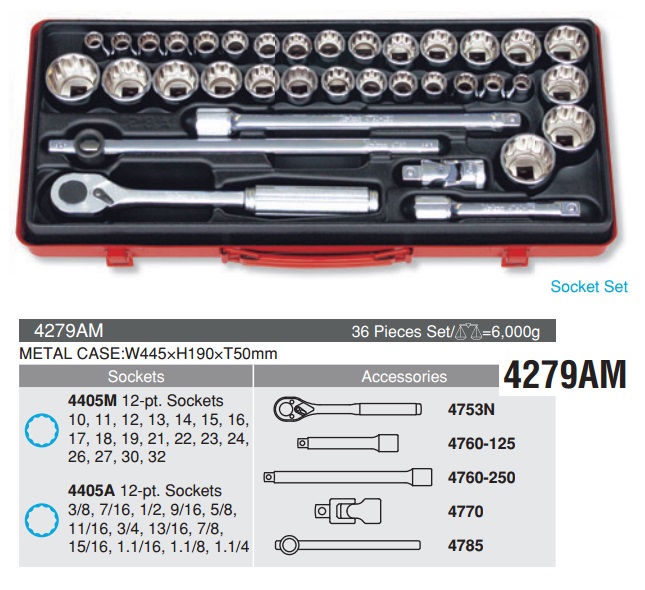 Bộ tuýp 1/2 inch, Koken 4279AM, bộ tuýp Koken hệ mét và hệ inch,