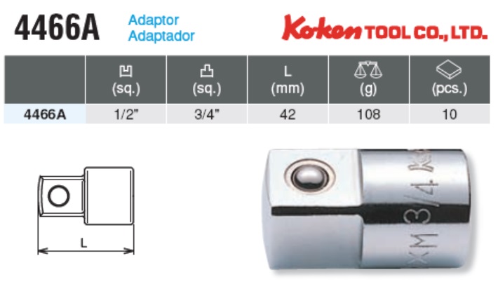 Đầu chuyển Koken 4466A, đầu chuyển 1/2 sang 3/4 inch, Koken adapter