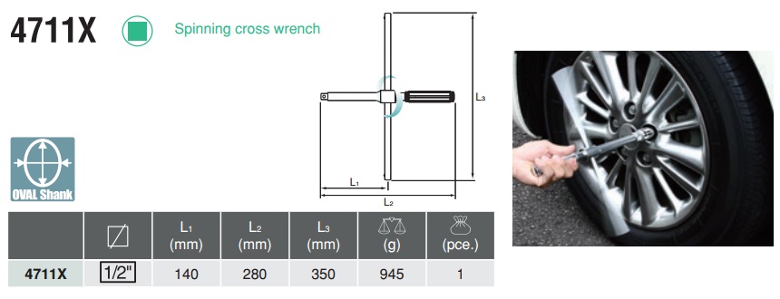 Tay vặn ốc bánh xe, cần vặn bánh xe, Koken 4711X, tay vặn chữ thập