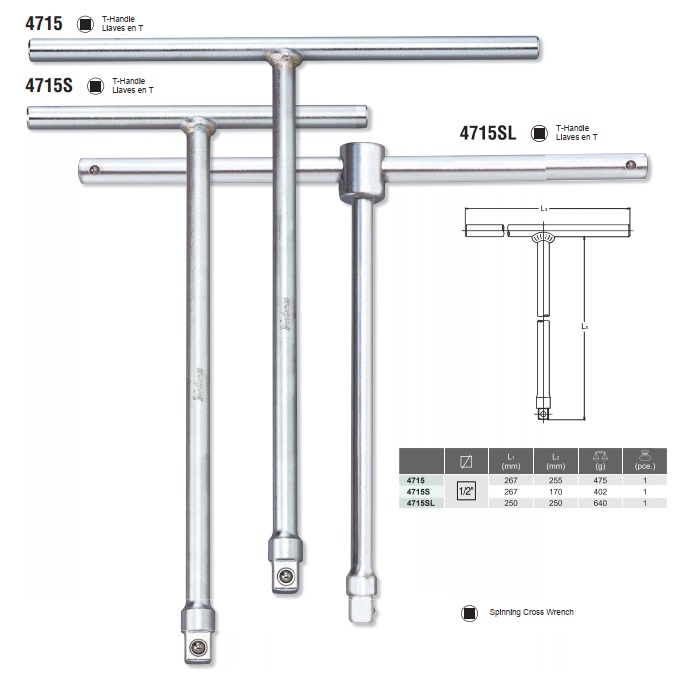 Tay chữ T đầu 1/2 inch, tay vặn chữ T đầu nối khẩu