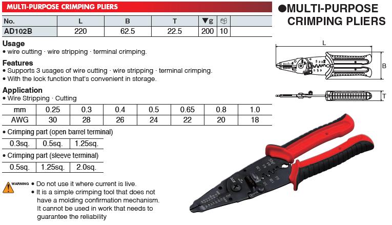 Kìm bóp cos đa năng AD102B, KTC AD102B, kìm bấm cos nhập khẩu