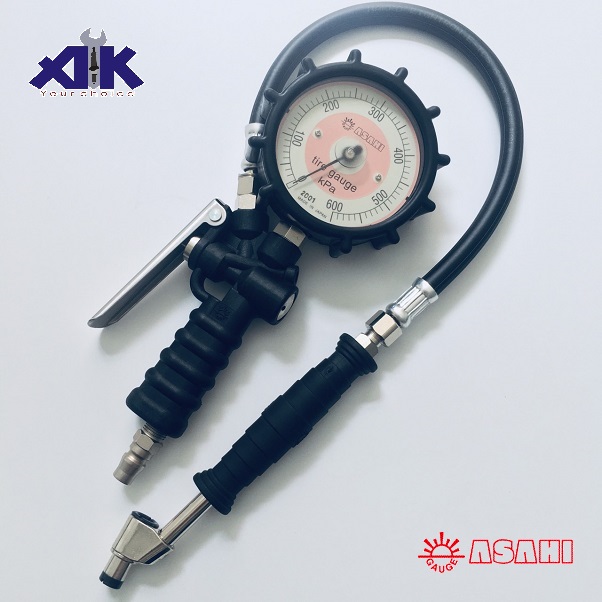 Đồng hồ bơm lốp Asahi, AG-8006-13, bơm lốp với đầu bơm dài, bơm 2 bánh