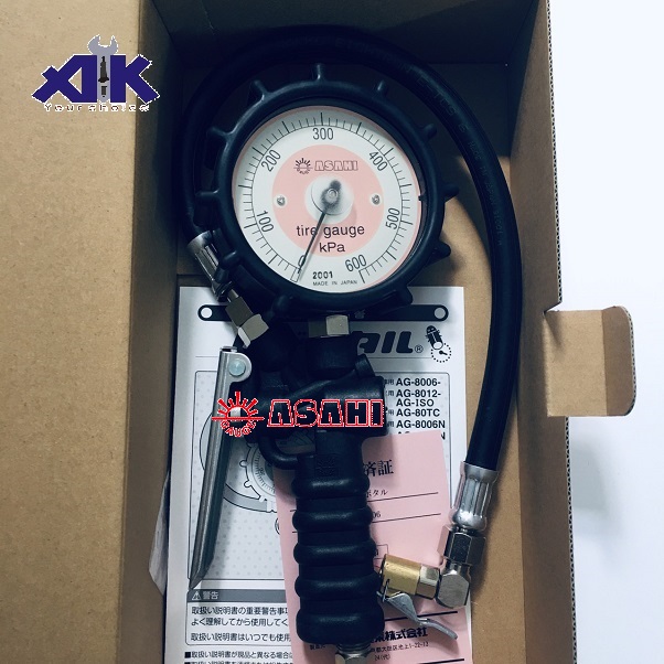 Đồng hồ bơm lốp Asahi, dải đo 30-600kPa, đồng hồ bơm lốp Asahi Nhật, bơm lốp nhật