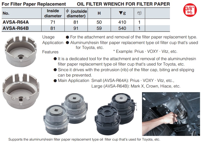 Vam tháo lọc giấy, bát tháo loc Toyota Lexus, tháo cốc lọc dầu Lexus, KTC AVSA-R64B