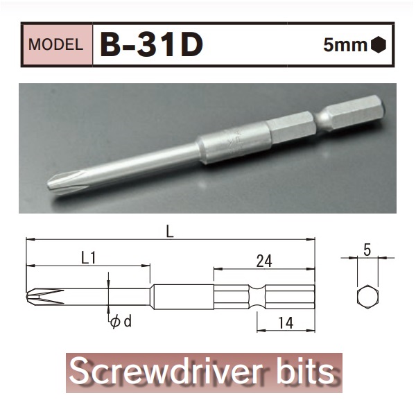 Mũi vít thân lục giác 5mm, BiX B-31D, mũi vặn vít dùng súng