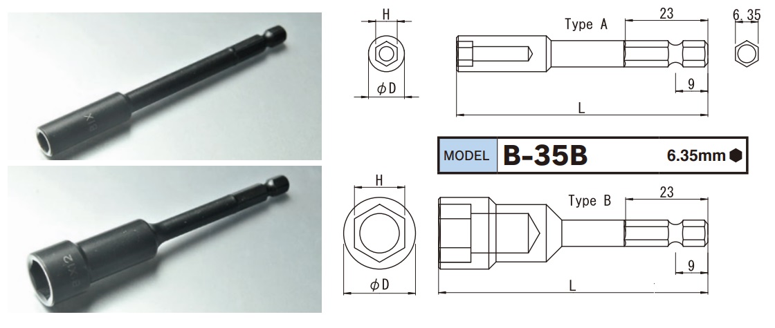 Mũi xiết bu lông BiX, mũi vặn đai ốc 6 cạnh, BiX B-35B, B35B10100, B35B12100