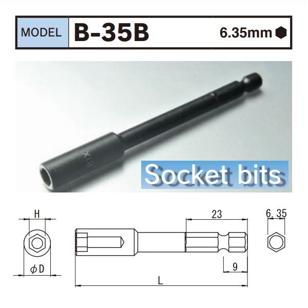 Đầu vặn ốc, mũi vặn ốc 6 cạnh, BiX B-35B, thân lục giác 6.35mm