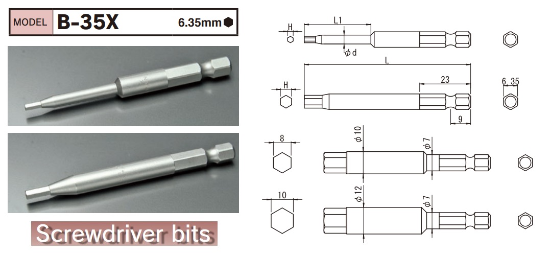 Mũi vặn ốc lục giác, mũi xiết ốc lục giác, BiX B-35X, đầu lục giác 3mm, đầu lục giác 4mm