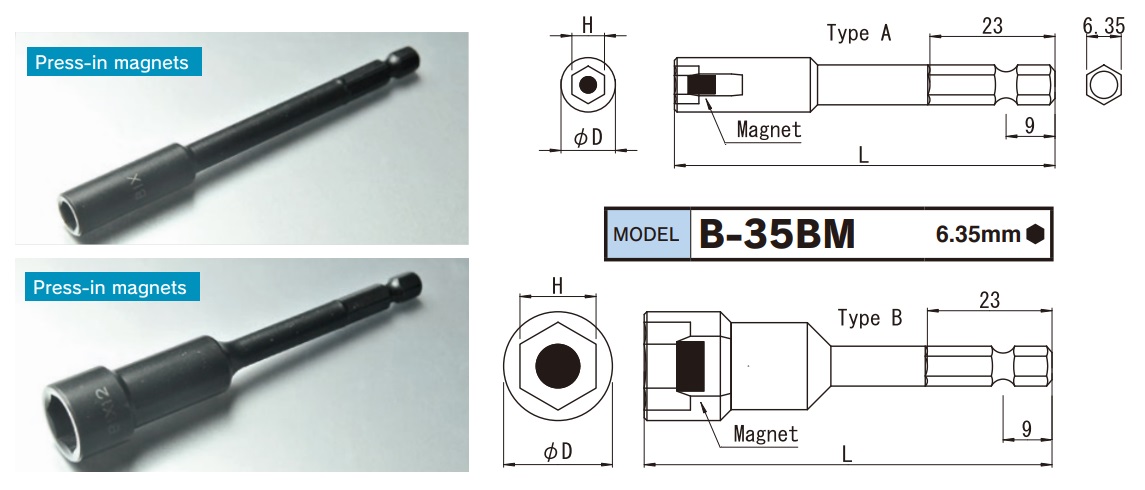 Đầu mũi xiết ốc, mũi xiết bu lông, dùng trong lắp ráp, BiX B-35BM