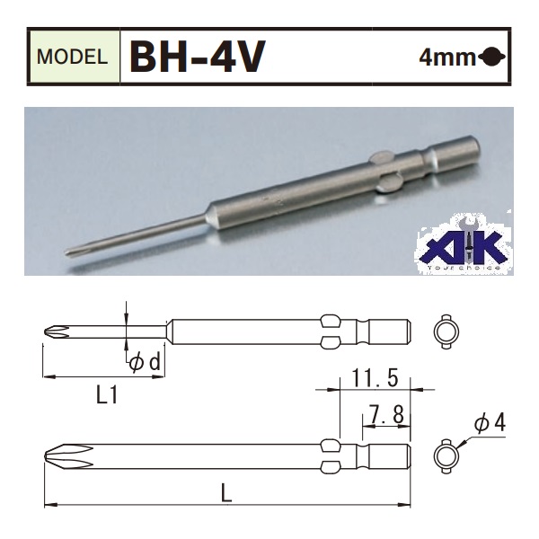 Mũi xieets vít BiX, BiX BH-4V, đuôi tròn 4mm,