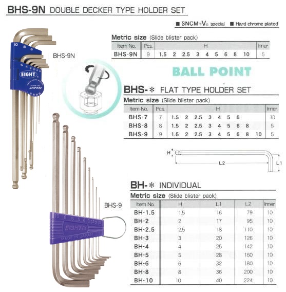 Bộ lục giác chìm BHS-9N, bộ lục giác EIGHT, lục giác chìm nhập khẩu, lục giác EIGHT Nhật