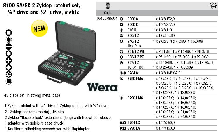 Bộ tuýp Wera, bộ đầu khẩu kết hợp Wera 05160785001, bộ tuýp 43 chi tiết