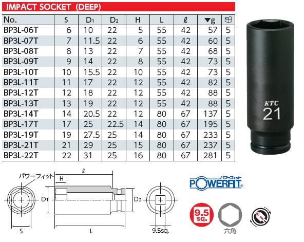 Tuýp dài loại 3/8 inch dùng cho súng vặn ốc, KTC BP3L-08T