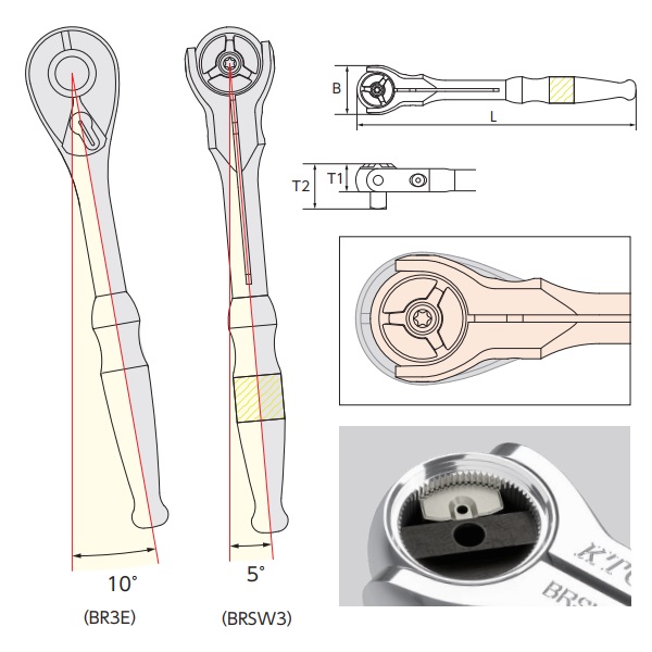 Tay lắc vặn đa năng, KTC BRSW3, tay xiết đa năng 3/8 inch