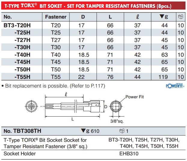 Đầu bits sao 6 cạnh có lỗ, BT3-T25H, BT3-T40H, đầu bits sao 6 cạnh có lỗ giữa, 