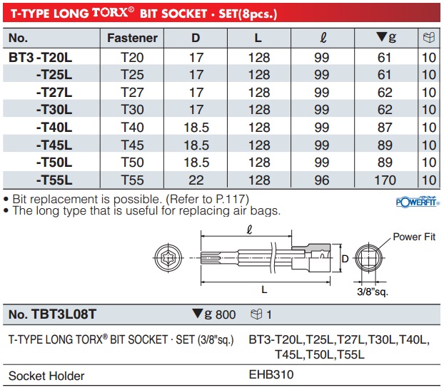 KTC BT3-T25L, KTC BT3-T55L, đầu bits sao 6 cạnh cong, đầu hoa thị 6 cạnh