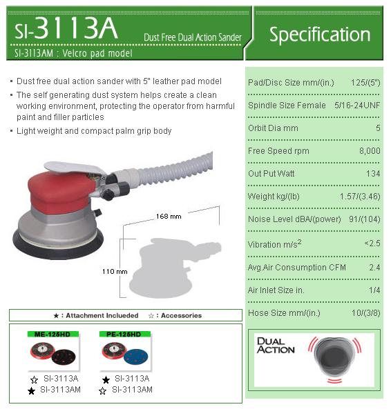 Máy chà nhám tròn, chà nhám đế 125mm, Shinano SI-3113AM, máy chà nhám hút bụi