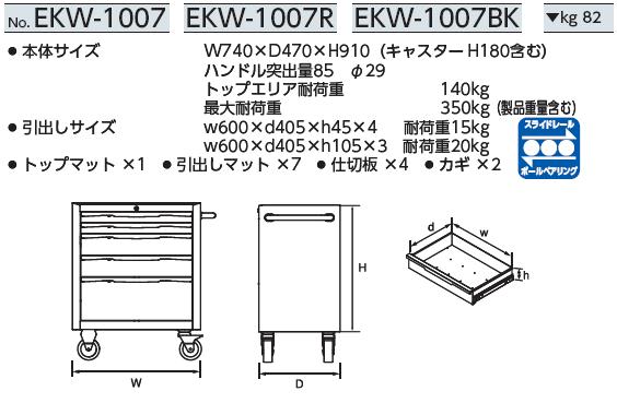 Xe dụng cụ KTC EKW-1007, xe dụng cụ 7 ngăn kéo