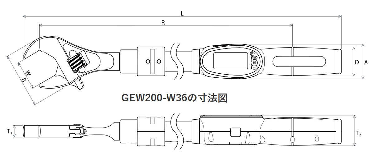 Mỏ lết lực nhập khẩu, GEWW200-W36, dải lực 40-200Nm, đầu mỏ lết 10-36mm