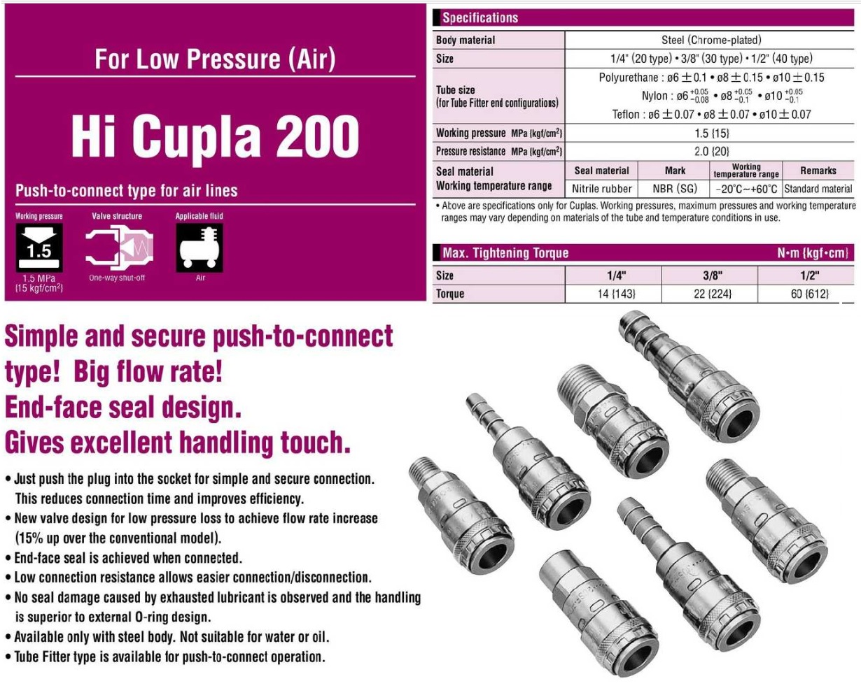 Khớp nối nhanh Nitto 200-20SH, 200-30SH, nối nhanh bằng 1 tay