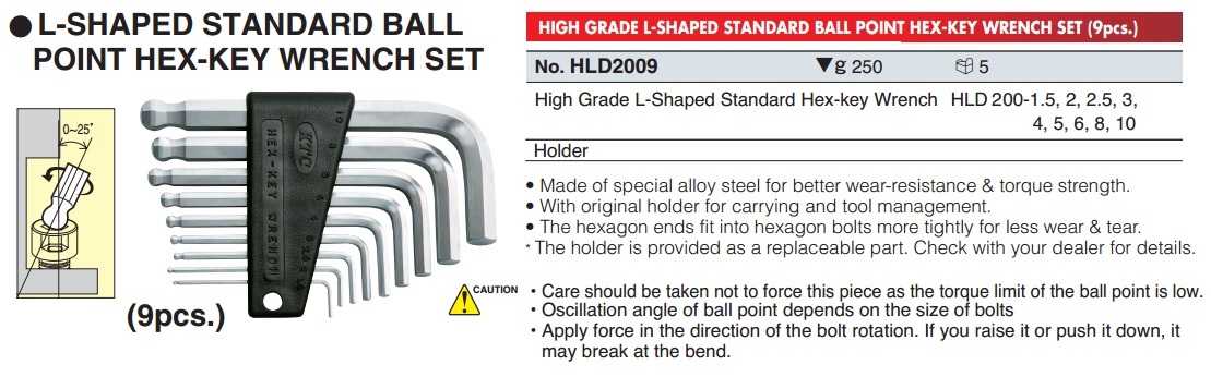 Bộ lục giác 9 cỡ, 1.5 đến 10mm, KTC HLD2009, bộ lục 9 cỡ, lục giác chữ L