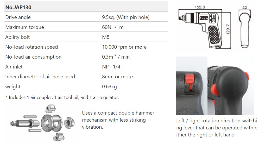 Súng vặn ốc nhập khẩu, KTC JAP130, súng bắn ốc bằng hơi, KTC JAP130