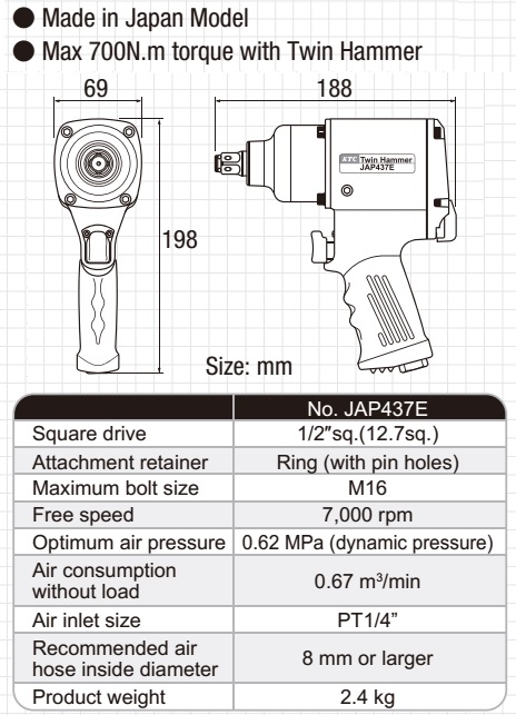 Súng vặn bu lông, KTC JAP437E, dụng cụ xiết ốc KTC, dụng cụ vặn ốc