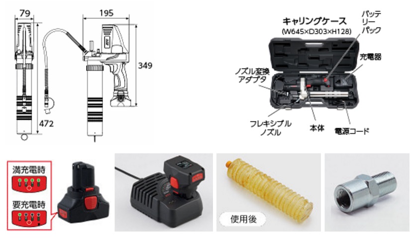 Kích thước, súng bơm mỡ dùng pin, bơm mỡ dùng pin sạc, KTC JTAE911