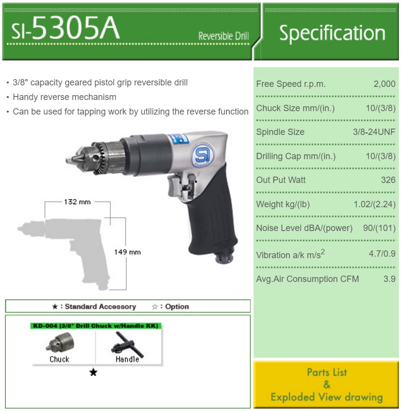 Máy khoan hơi, SI-5305A, máy khoan sử dụng khí nén, Shinano SI-5305A