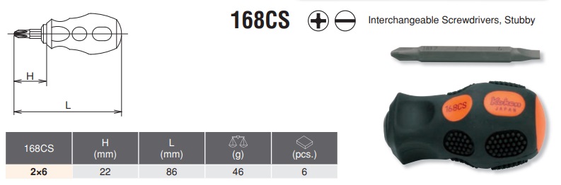 Tô vít ngắn đảo đầu, tô vít Koken 168CS, 168CS-2x6