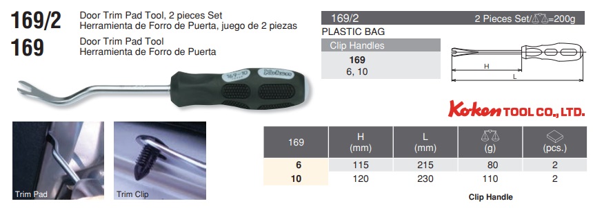 Tô vít tháo vít nhựa, Koken 169/2, bộ tô vít tháo lẫy nhựa