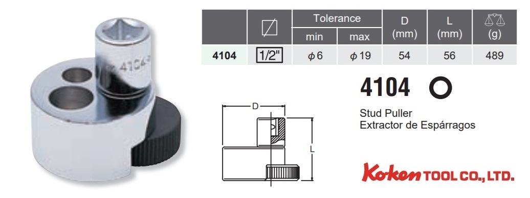 Dụng cụ xiết mở gu dông, Koken 4104, đầu vặn 1/2, cỡ 6-19mm