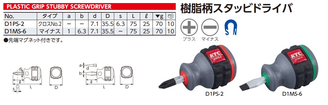 Tô vít ngắn 4 cạnh, KTC D1PS-2, tô vít ngắn nhập khẩu