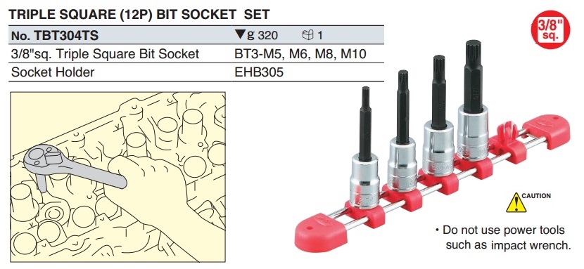 Bộ đầu sao 12 cạnh KTC, KTC TBT304TS, sao 12 cạnh M5 đến M10,