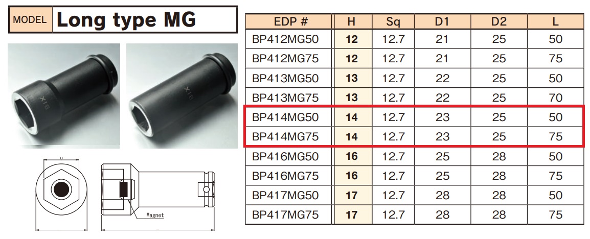 Đầu khẩu từ tính, đầu khẩu từ tính dài 50mm, đầu khẩu BiX