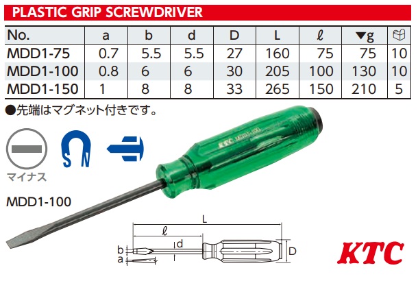 Tô vít 2 cạnh KTC, tô vít 2 cạnh cán nhựa, tô vít 2 cạnh nhập khẩu, KTC MDD1-100