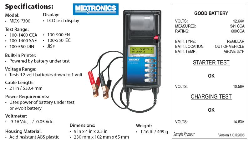 Máy kiểm tra bình điện ô tô, Midtronics MDX-P300, kiểm tra bình ắc quy ô tô, thiết bị kiểm tra bình ắc quy cho ô tô, chuyên kiểm tra bình GS cho xe Toyota, Honda