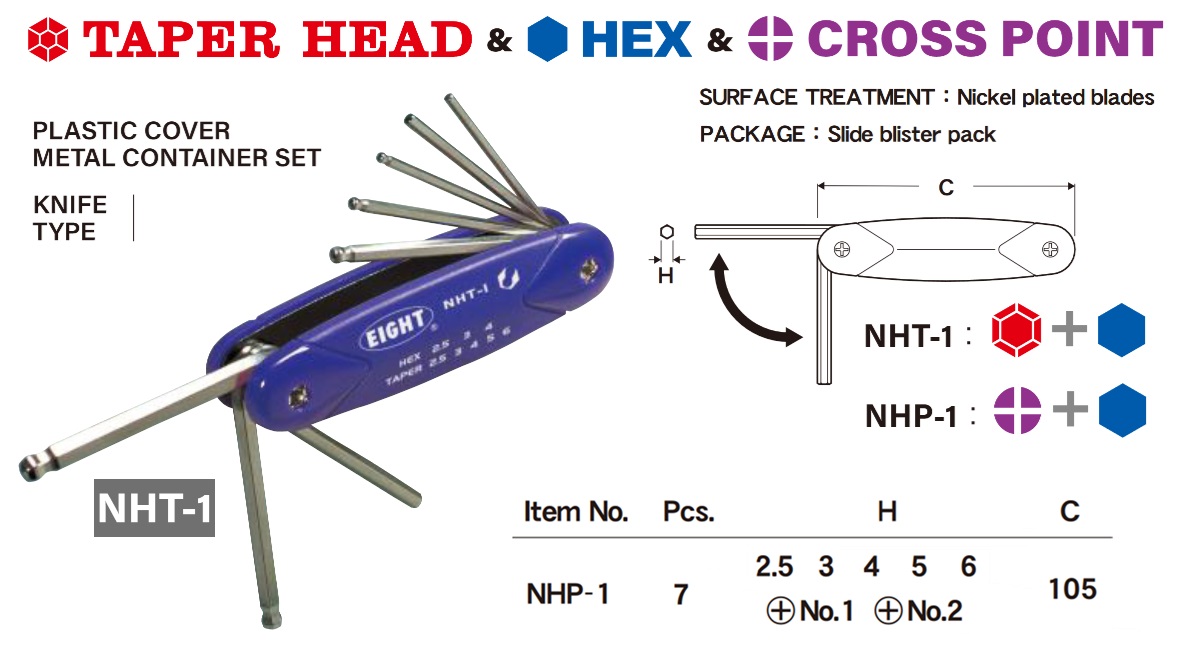 Bộ lục giác gập, mũi lục giác và tô vít, bộ lục giác Eight, mũi tô vít 4 cạnh